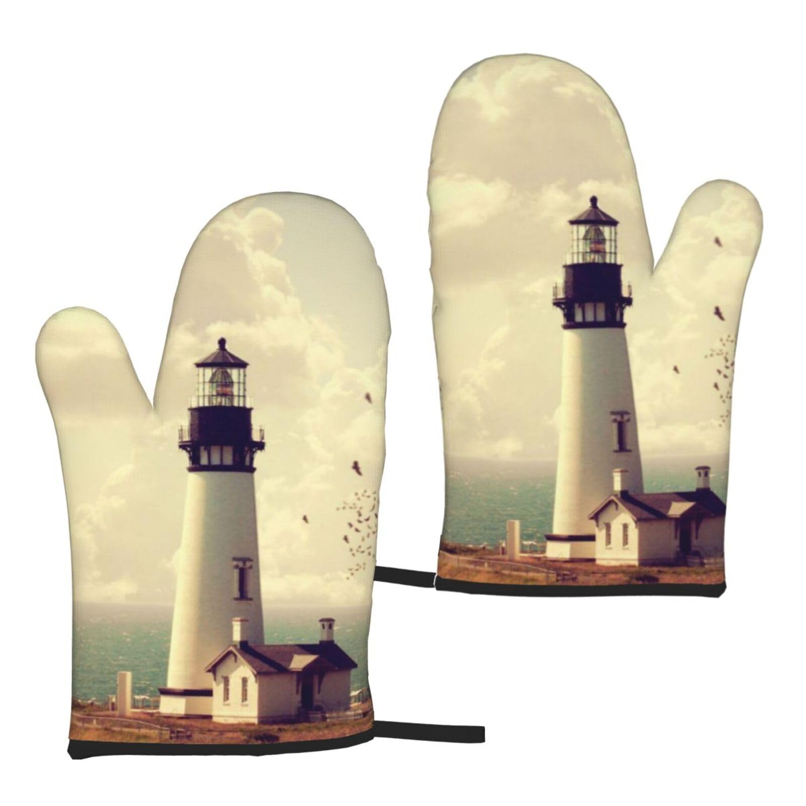 Old Lighthouse Print Universal Fit Comfort Gloves Protection Heat Resistant Oven Kitchen Baking Grilling