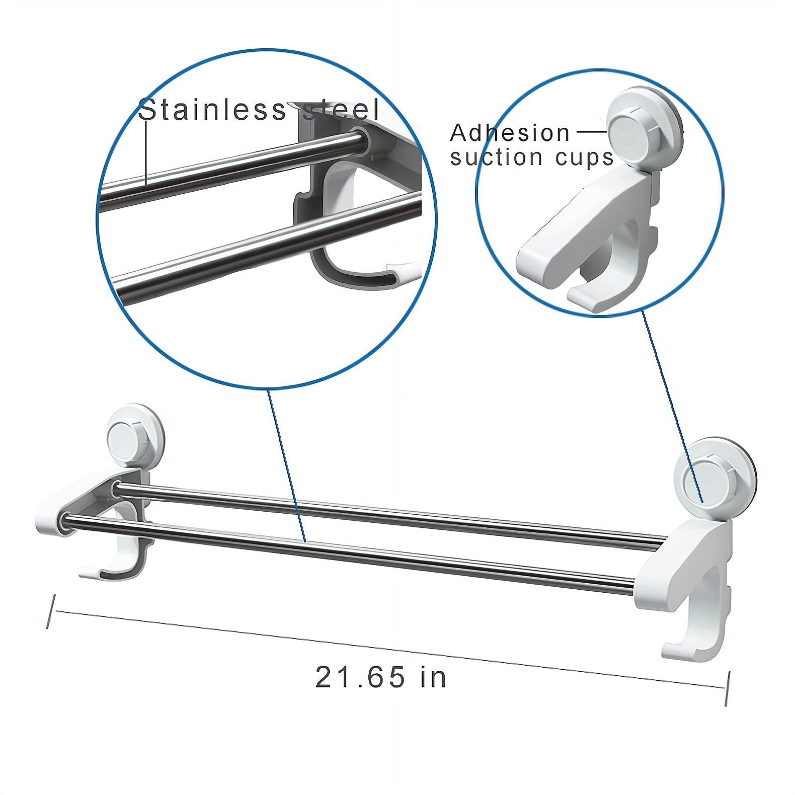 Portasciugamani A Ventosa Per Bagno - Barra Regolabile 60/30cm Con Ganci Senza Foratura - Foto 10