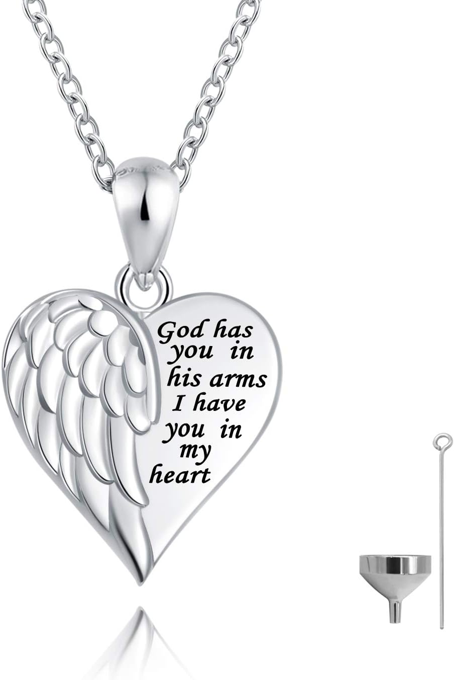 Jinlou Angel Wings Urn Necklace for Ashes Sterling Silver Forever in My Heart Cremation Jewelry for Women