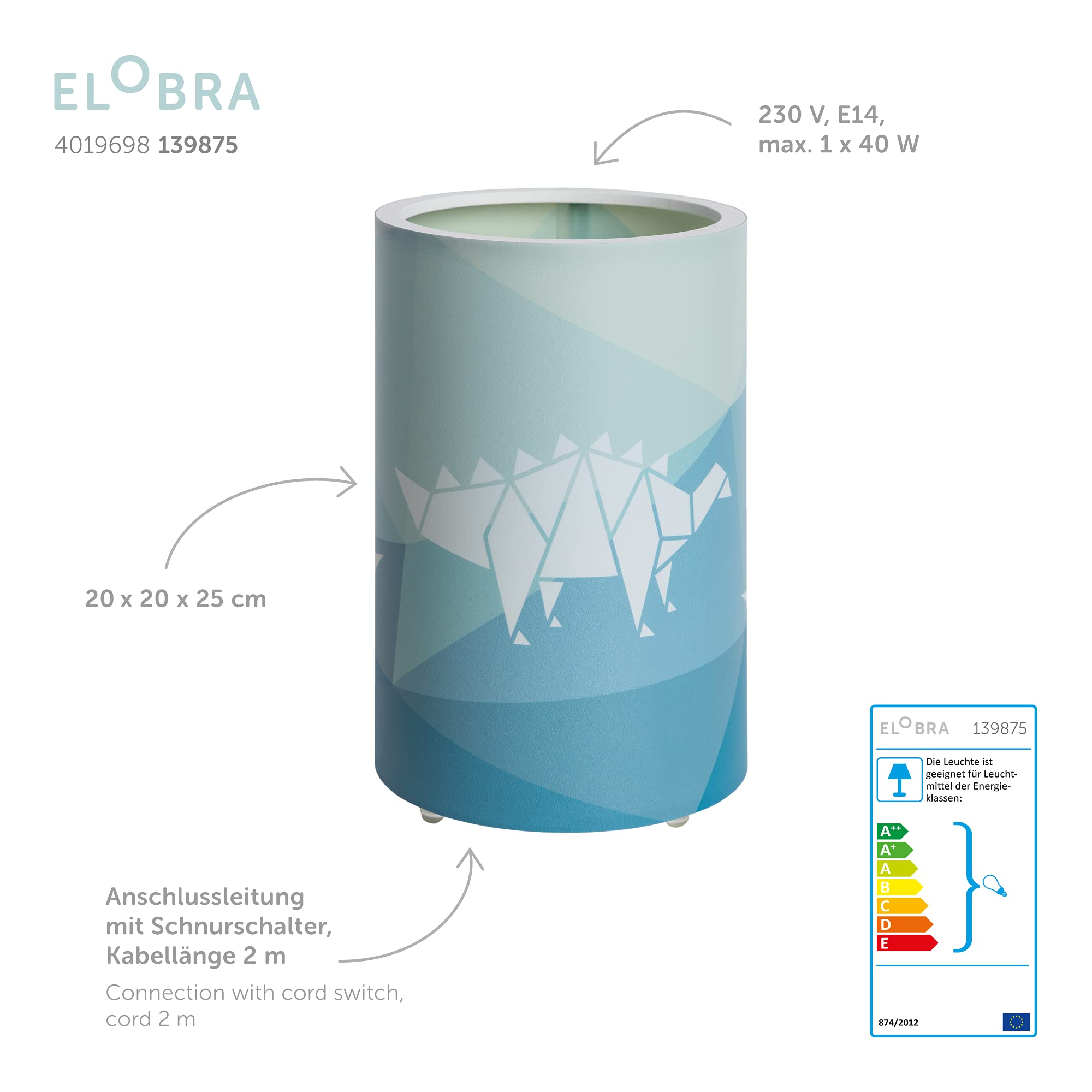 Elobra Lámpara de habitación infantil para niños, Dinopoly, dinosaurio, lámpara de mesa LED, lámpara de mesa, lámpara de escritorio, lámpara de noche, lámpara de ambiente para habitación infantil y