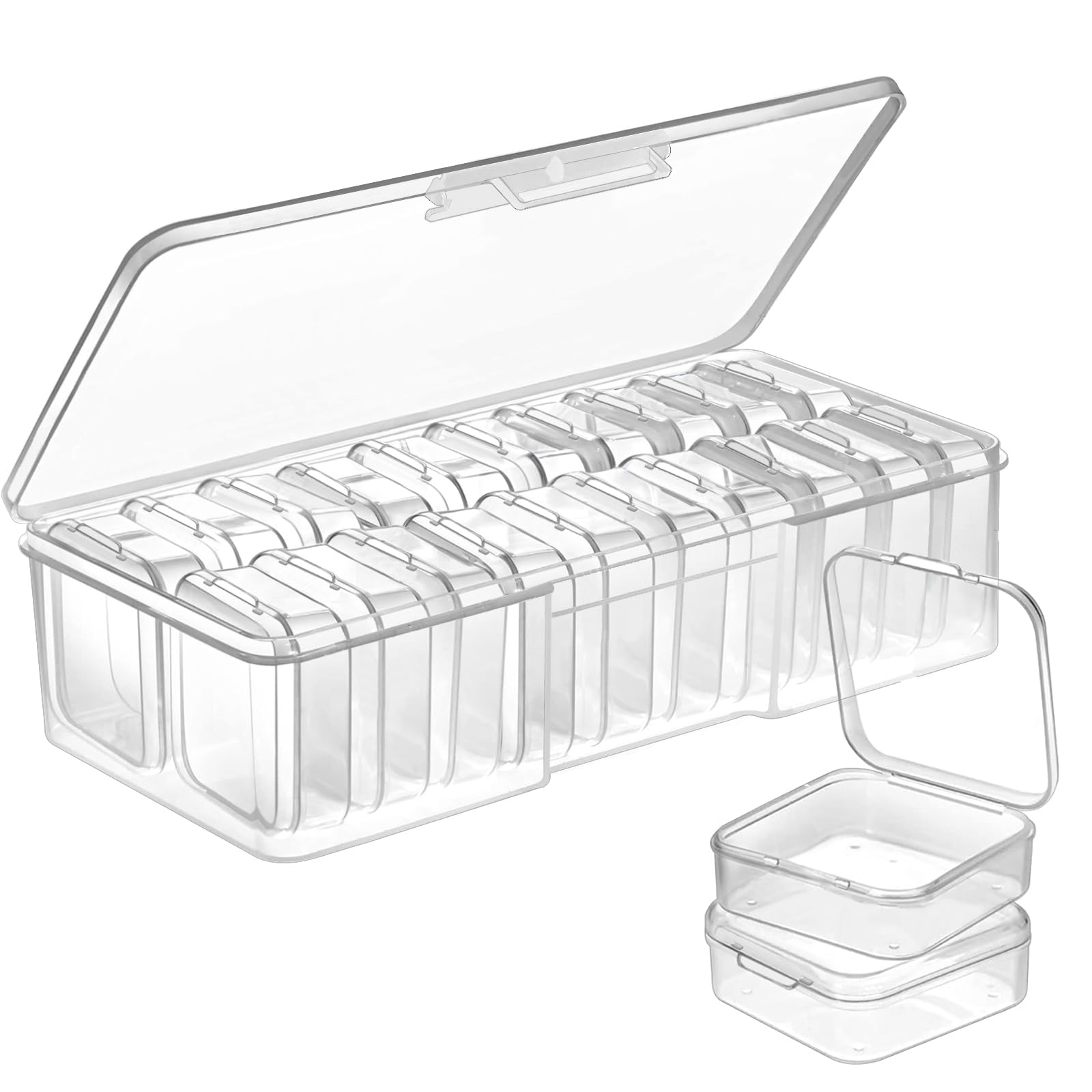 DUOFIRE Bead Organizer 20 Clear Plastic Bead Storage Containers Hinged Lids