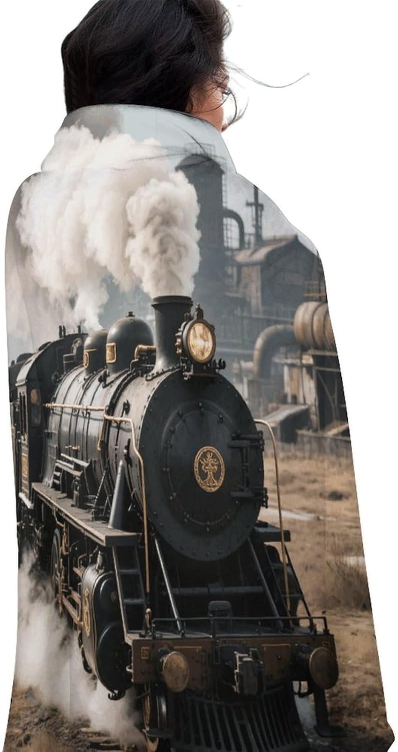 Steam Train Throw Blanket Round Beach Towel | 59.1 Inch Circular Flannel blanket Large Soft Beach Blanket Lightweight Foldable Beach Towel Throw for Daily Leisure Use