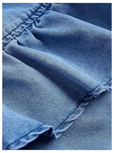 GORGLITTER Women's Drawstring Jean Ruched Tiered Ruffle Long Skirt Y2k Asymmetrical Denim Maxi Skirts4