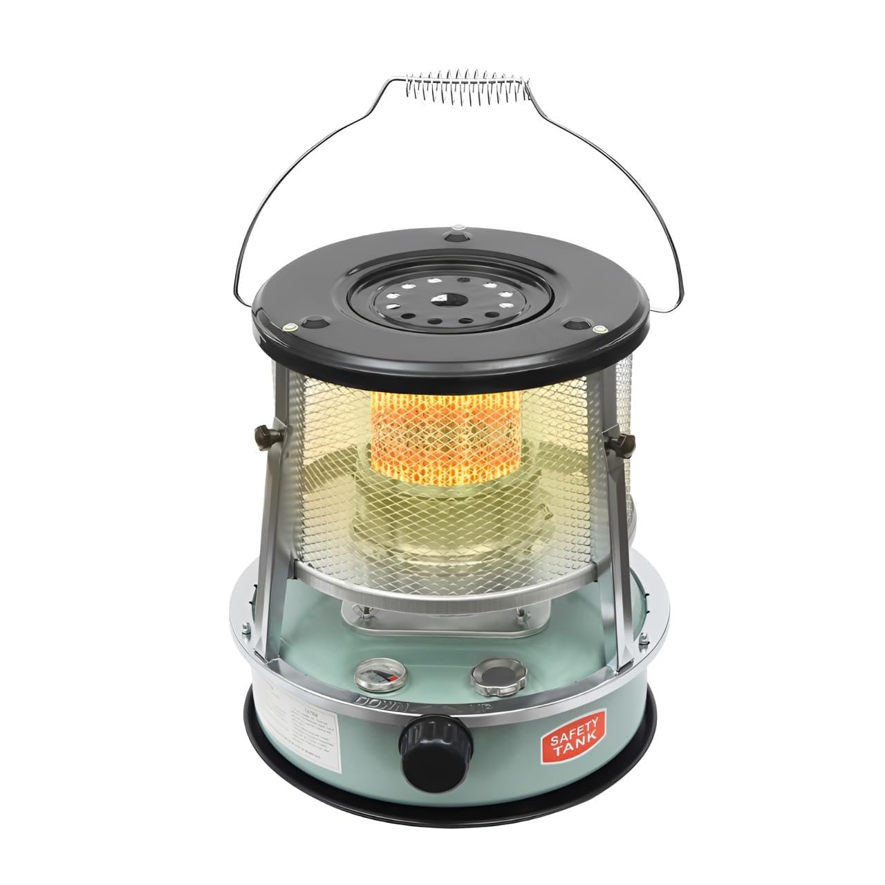 Mobiles Petroleumheizgerät 2600W, tragbare Kerosinheizung für außen und Camping, Docht-Heizung, Höhenverstellbar 35,5–41 cm, 4,6L Tank, 18 Stunden Laufzeit, Stromlose Notheizung, Grün