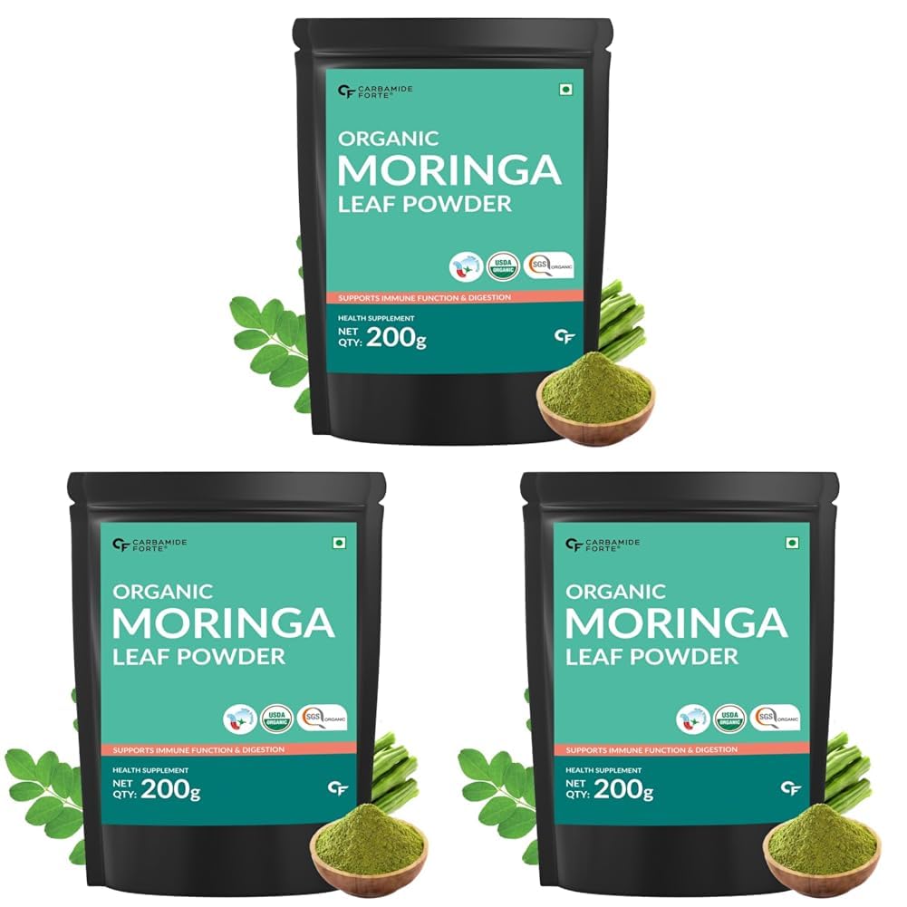 Carbamide Forte 100% Organic Moringa Powder - Moringa Oleifera - USDA Certified Organic Moringa for Immunity, Digestion & Energy - 200g Veg Powder (Pack of 3)