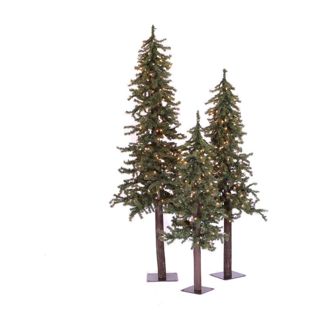 Vickerman 2' 3' 4' Natural Alpine Artificial Christmas Tree Set, Multi-Colored Incandescent Lights - Faux Christmas Tree Set - Seasonal Indoor Home Decor