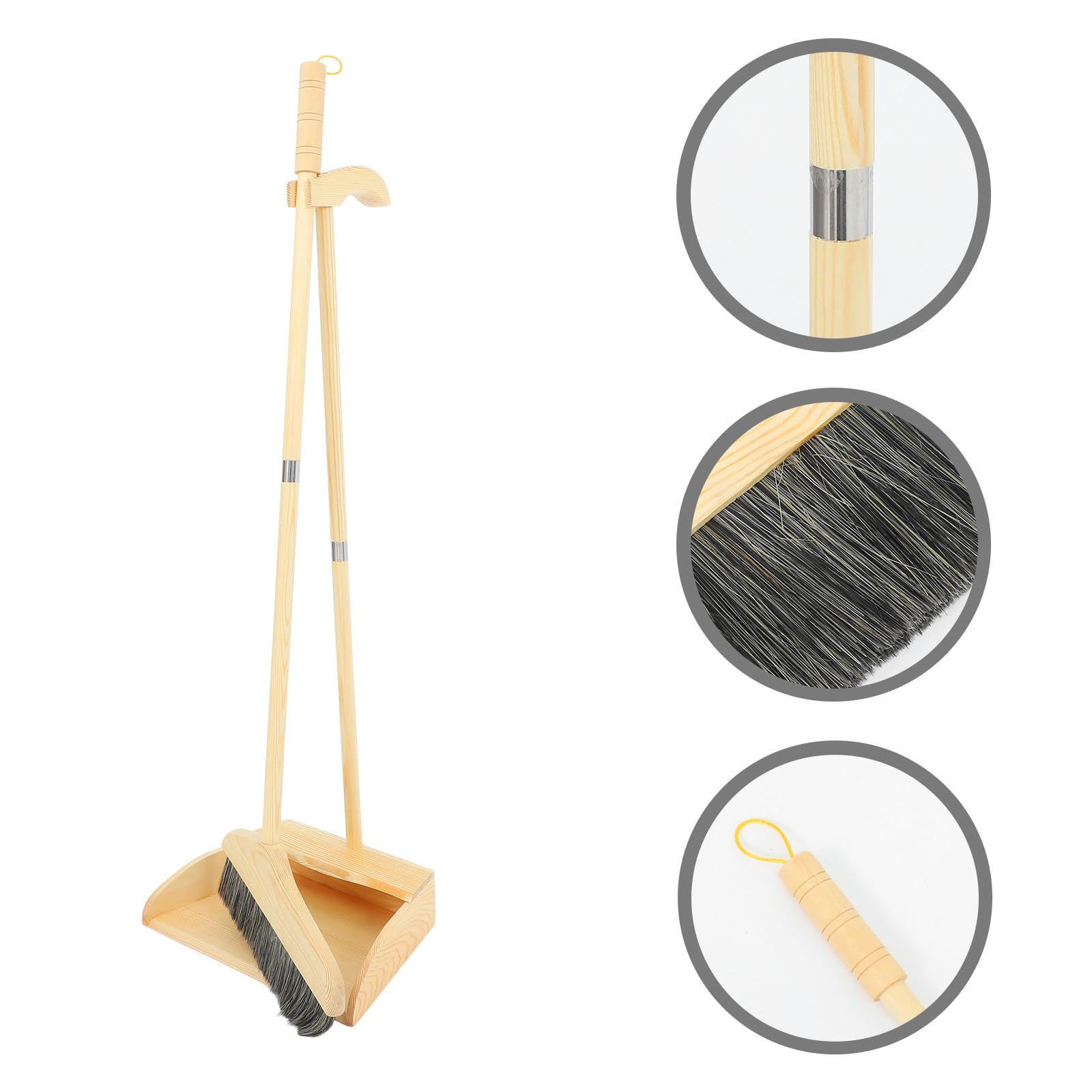 Kehrschaufel und Besen Satz mit Langem Stiel, 1 Satz | Holzgriff mit Borsten, Ergonomischer Halt, für Zuhause und Draußen, Leicht und Praktisch