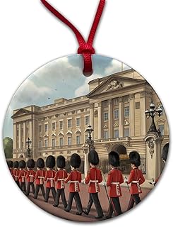 Changing of The Guard at Buckingham Palace London England Round Ceramic Holiday Christmas Tree Ornament