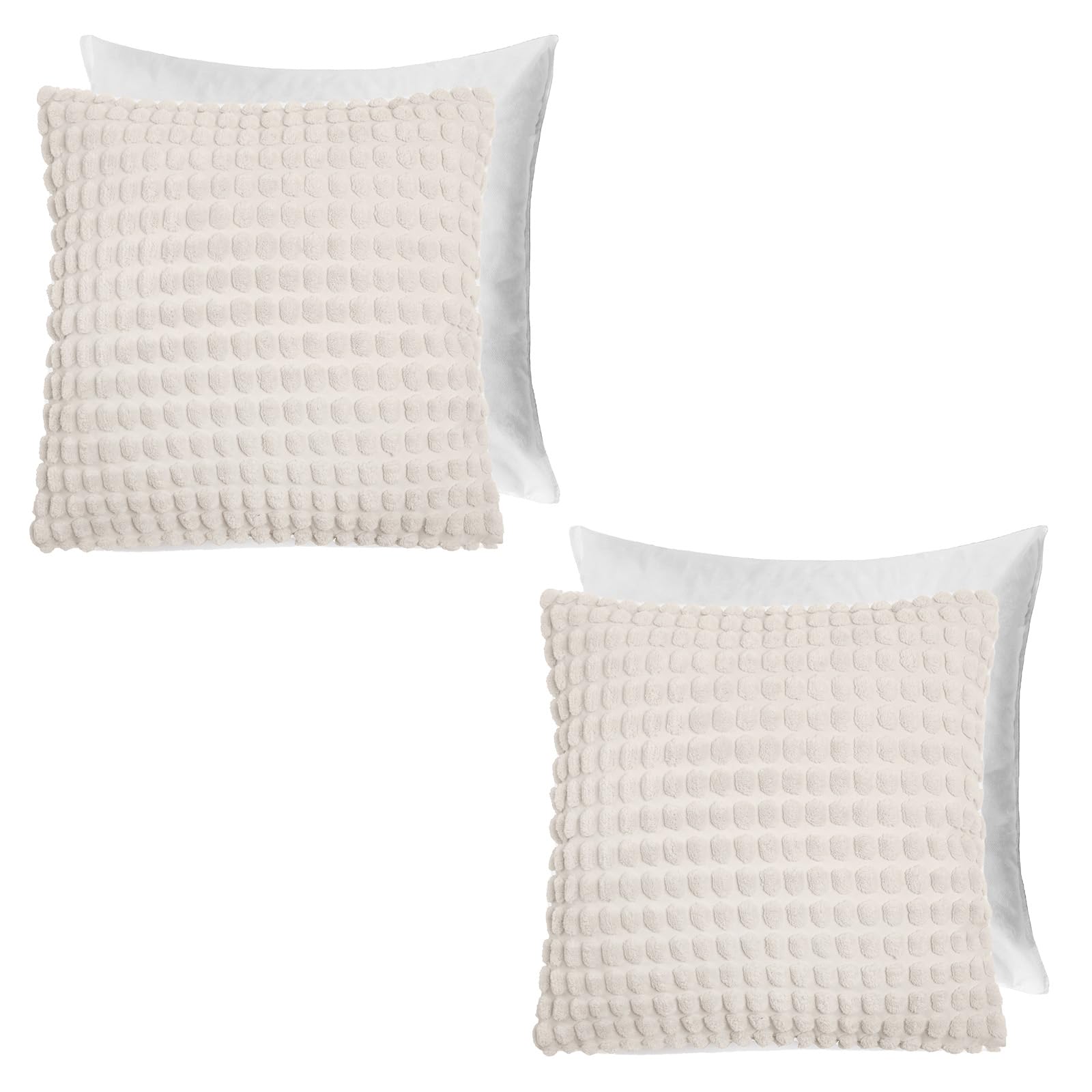 Ohs Cream - Filled Cream Bobble Textured Filled Cushions With Covers With Hidden Zipper, Soft Luxury Fabric 3D Bobble Design Pillowcases 2 Pack For Livingroom Bed Sofa, 45X45cm
