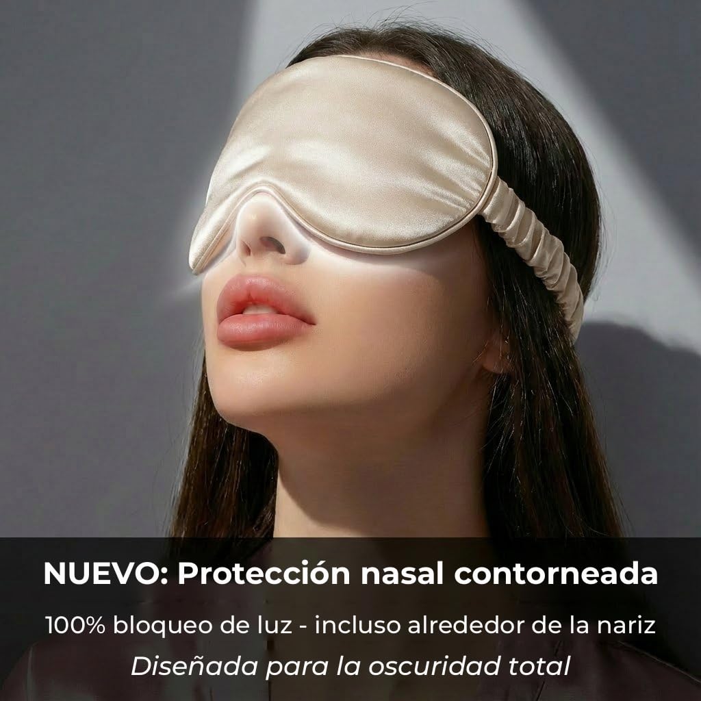 MATASSE - Antifaz para dormir 100% seda de morera, color champán