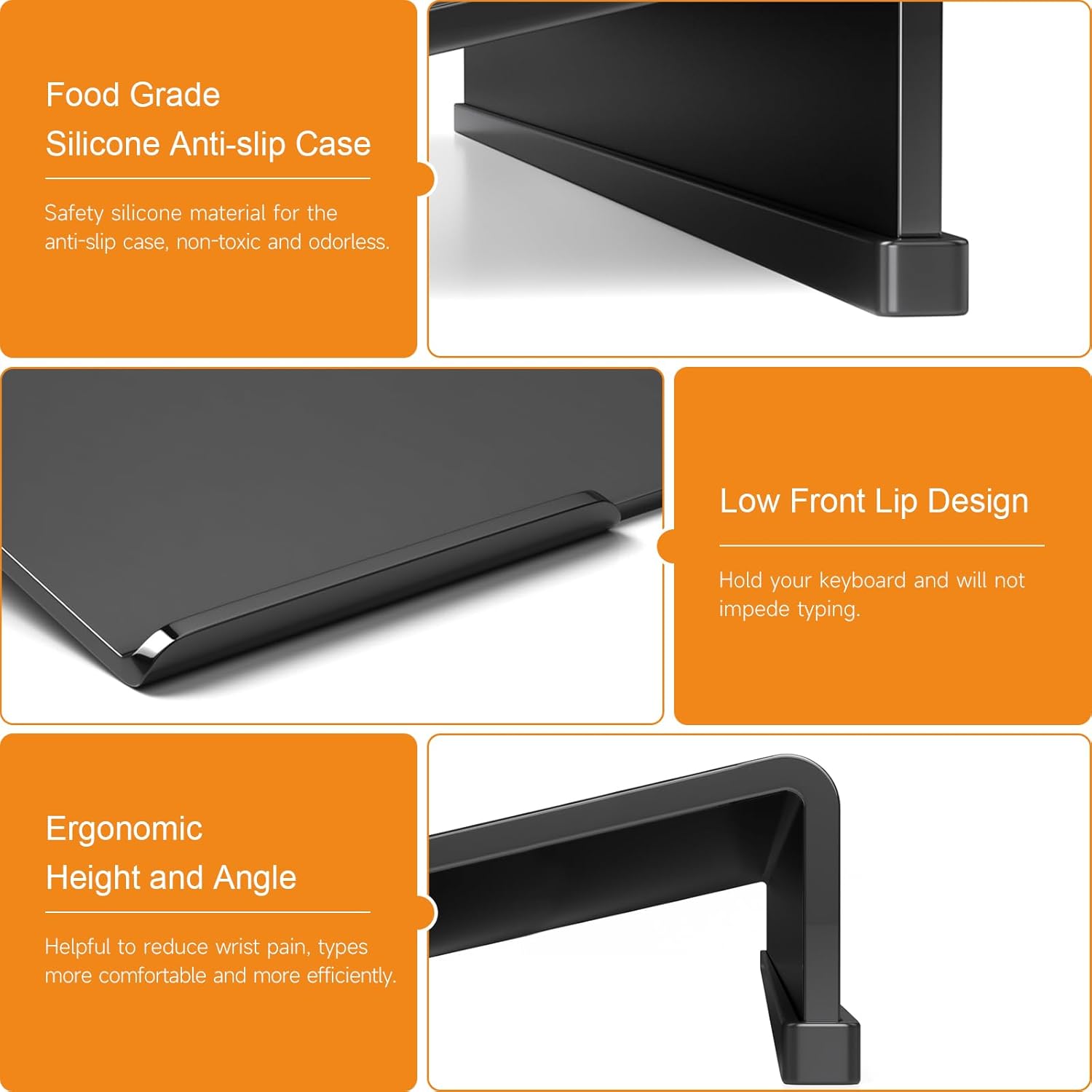 Beego Ergonomic Computer Keyboard Stand - Black Acrylic Keyboard Riser Tilted Keyboard Holder Keyboard Tray with Black Non-Slip Strip for Easy Typing at Home School Office Desk Accessories thumbnail