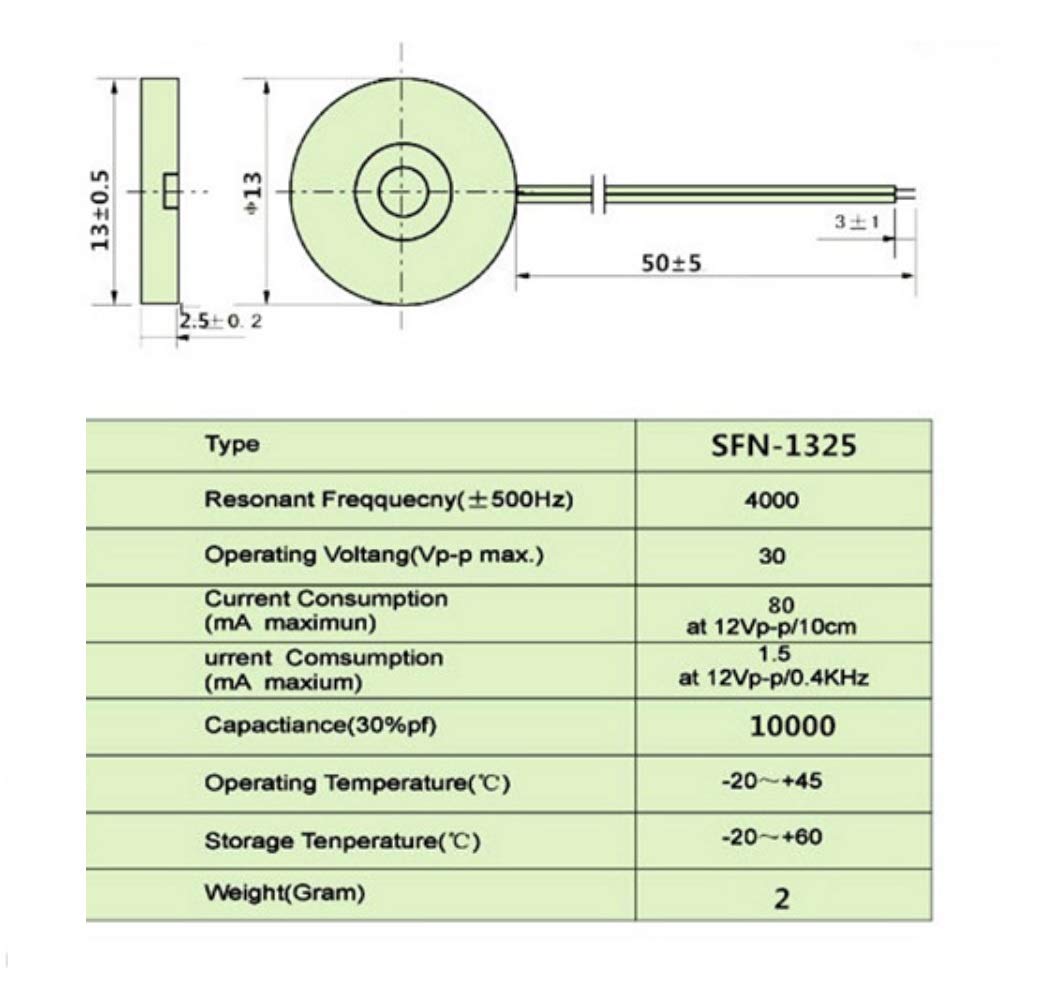 SPEAKER BUZZER 13x2.5mm cicalino altoparlante allarme piezoelettrico passivo