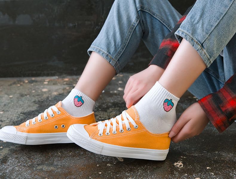Image of Fruit Embroidered Ankle Socks Cute No Show Socks for Women, Ladies, Girls