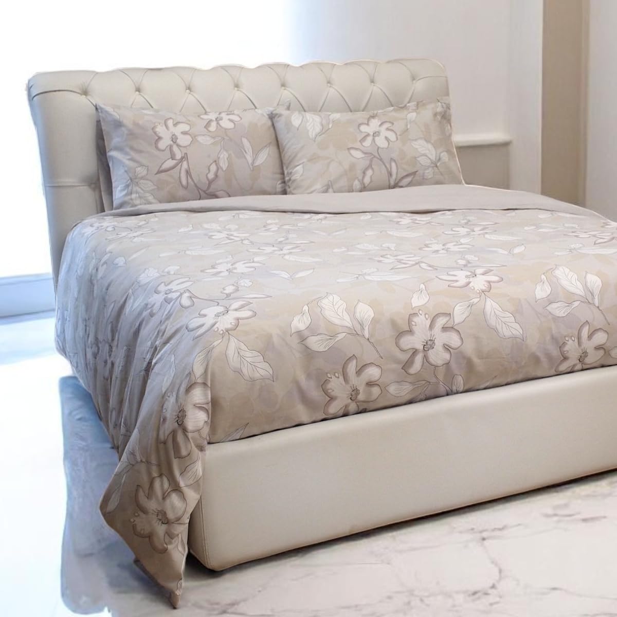 Bassetti Completo Copripiumino Matrimoniale MAGNOLIA 41 beige con sotto angolare