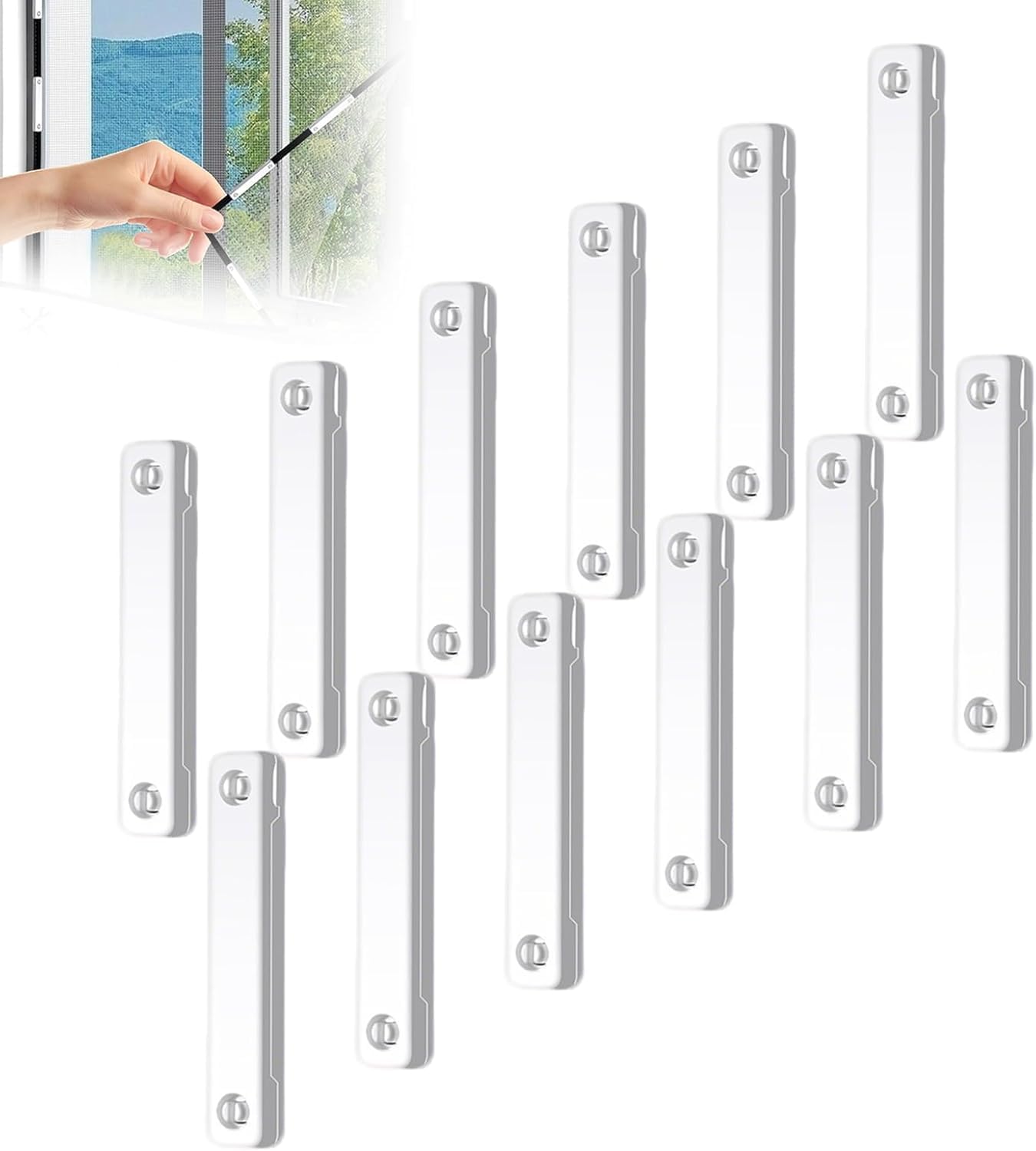12 Pcs Magnetic Strips for Window Fly Screens,Self-Adhesive Magnetic Strips Clips,Punch-Free Universal Strong Magnet for Fly Screens Window Net Insect Screen, Mesh Curtains, Door Curtains-White