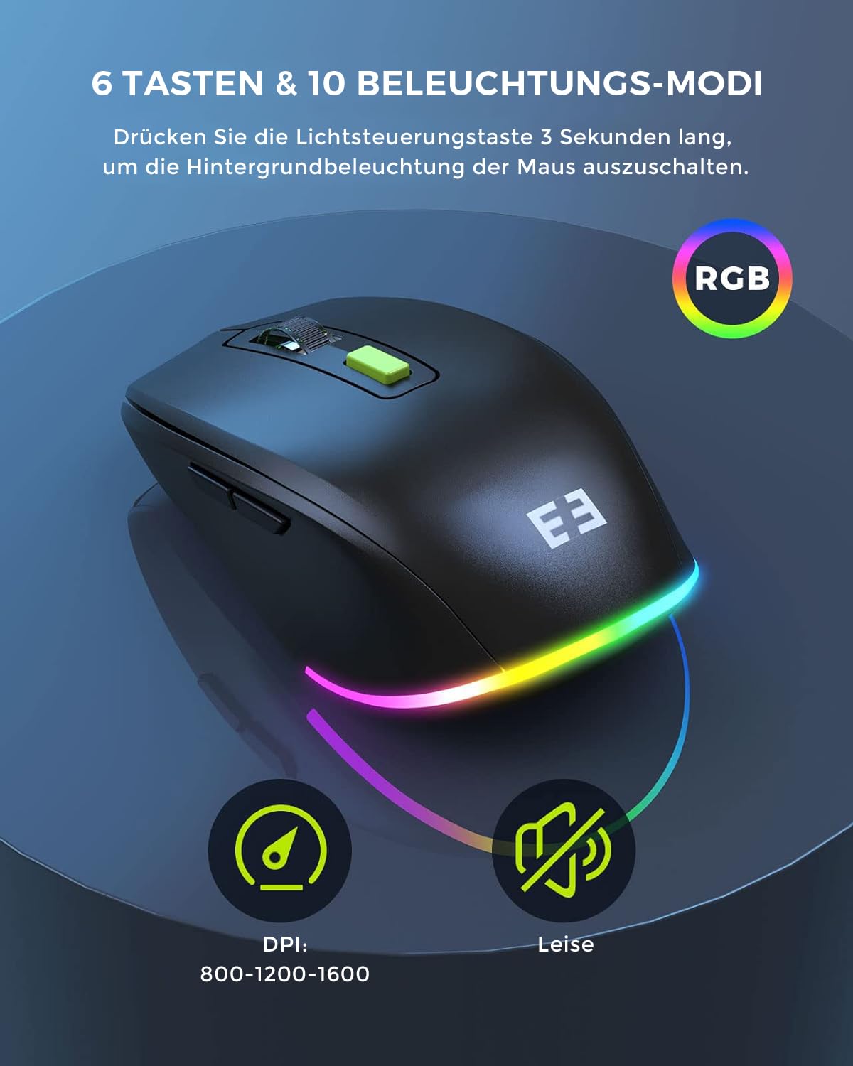Seenda JPX006 kabelloses Tastatur Maus Set beleuchtet ergonomisch mit Handyhalter Handballenauflage leise Tasten QWERTZ