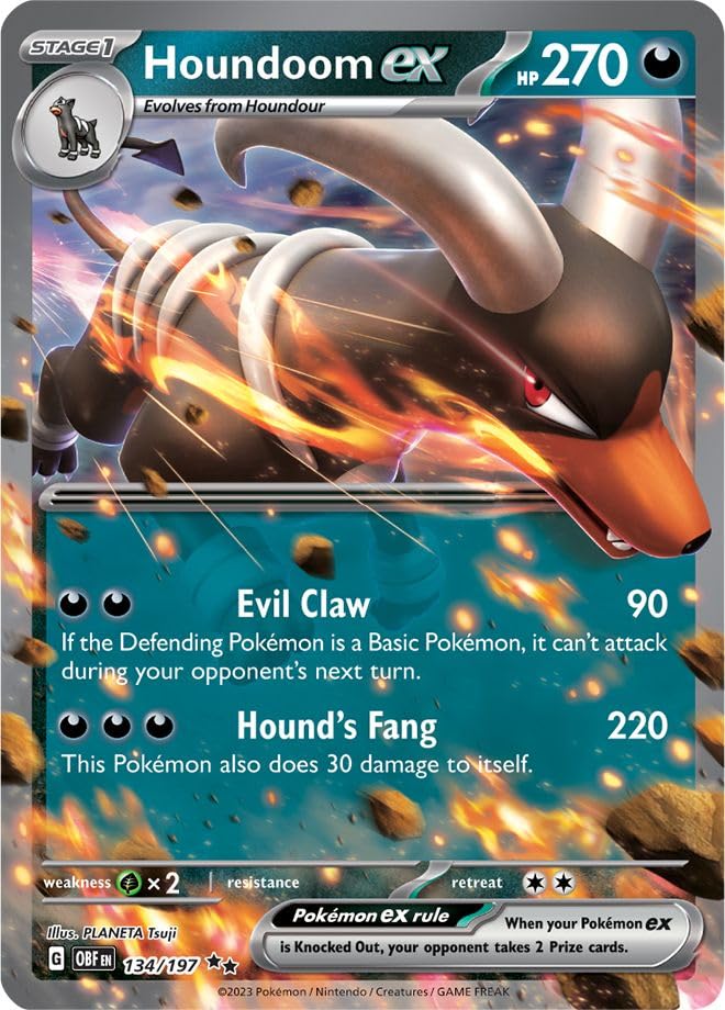 Houndoom ex 134/197 Double Rare Pokemon Card | Obsidian Flames Set | Scarlet & Violet Series | Titan Authenticated