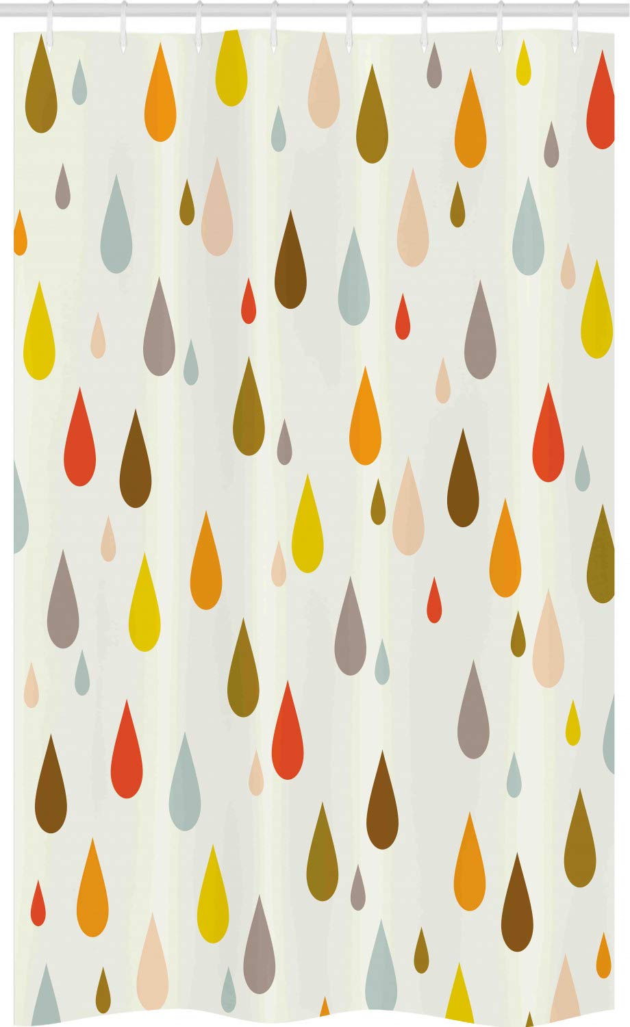ABAKUHAUS Colorful Stall Shower Curtain, Retro Style Colorful Big and Small Water Drops Rain Inspired Pattern, Fabric Bathroom Decor Set with Hooks, 120 x 180 cm, Cream Multicolor