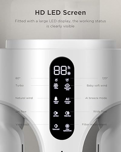 Miniatura 7 de AIRMATE Ventiladores de torre sin aspas con purificador de aire, gran volumen de aire de 1500 CFM, ventilador de pie 2 en 1 de 45 pulgadas para