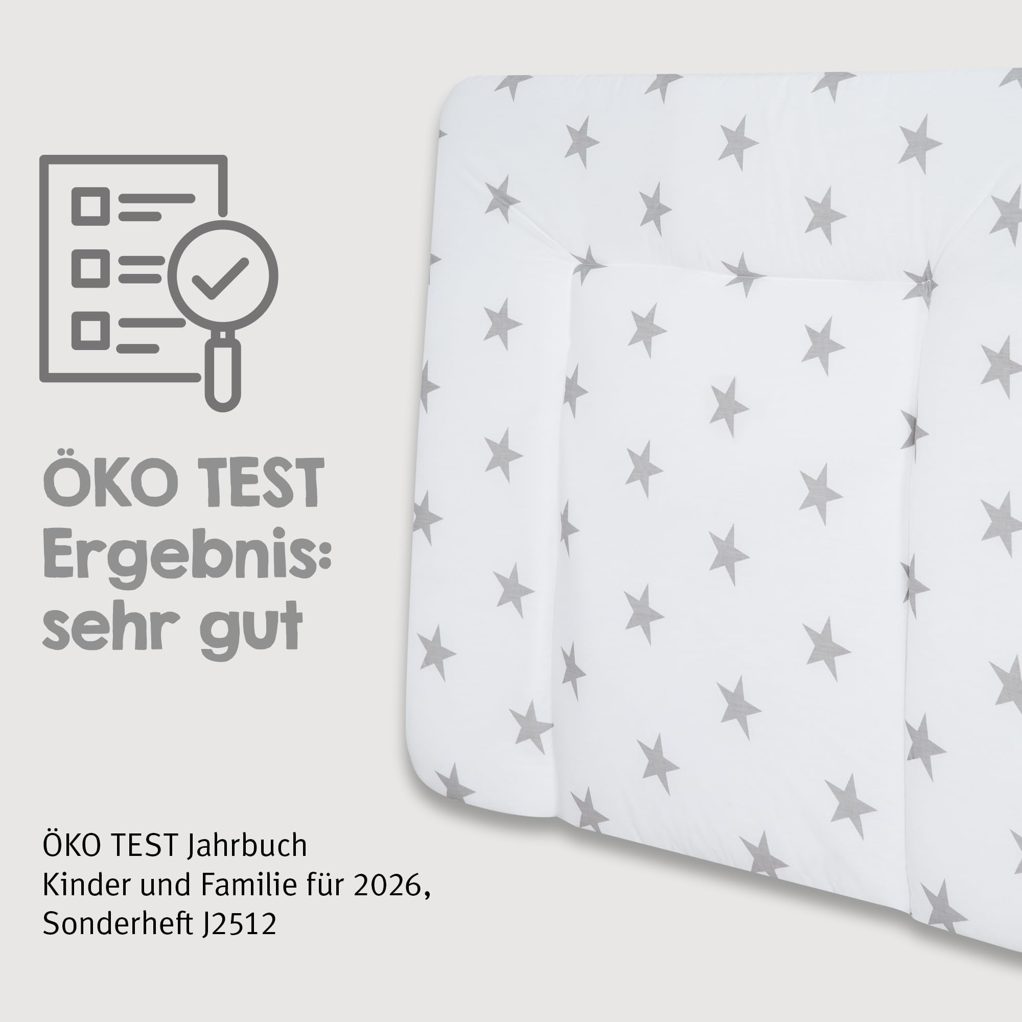 roba Matelas à Langer Nettoyable 85 x 75 cm Little Stars - Bords Rehaussés - pour Table à Langer - Sans Phtalate - Motif Étoiles Grises sur Fond Blanc