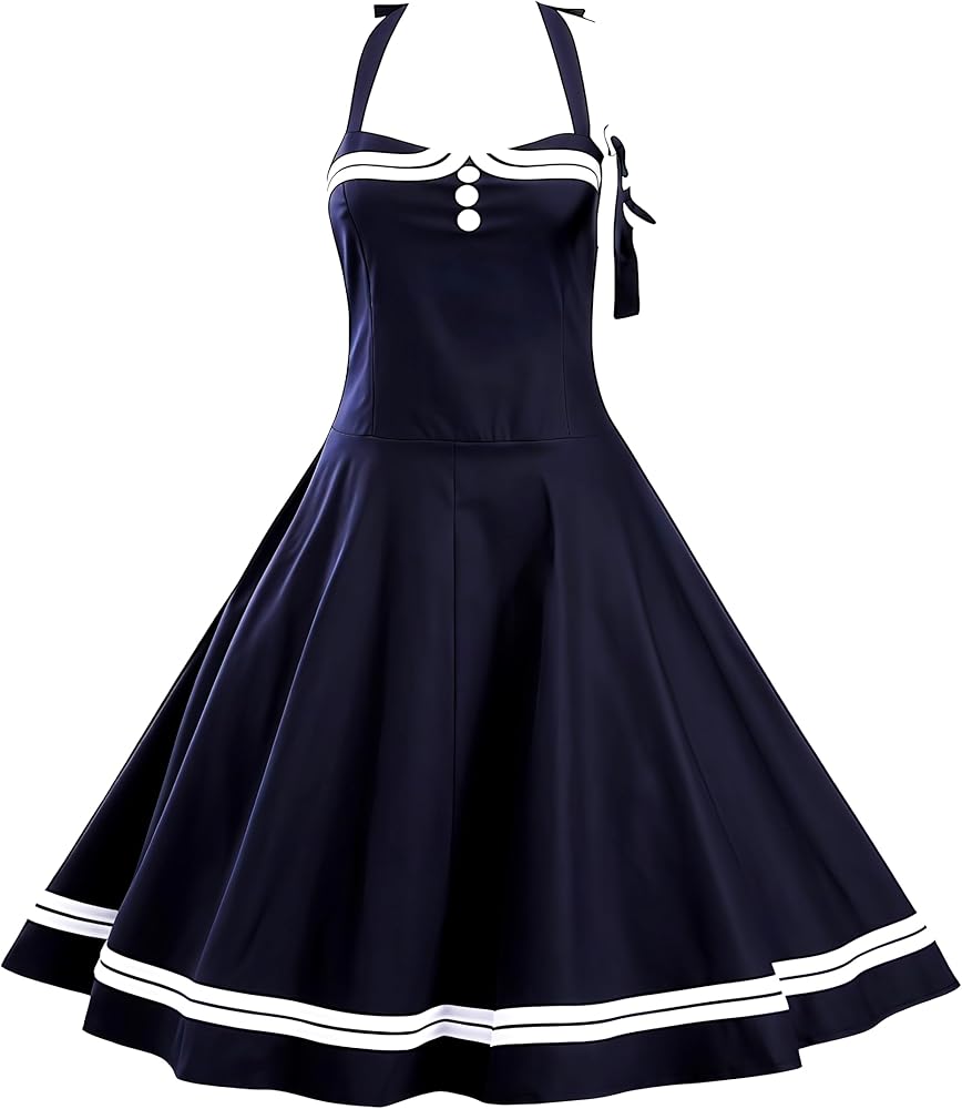 Amazon.com: Retro Sailor Dress - S-3XL Women's 1950s Halter Amazon.com: Retro Sailor Dress - S-3XL Women's 1950s Halter