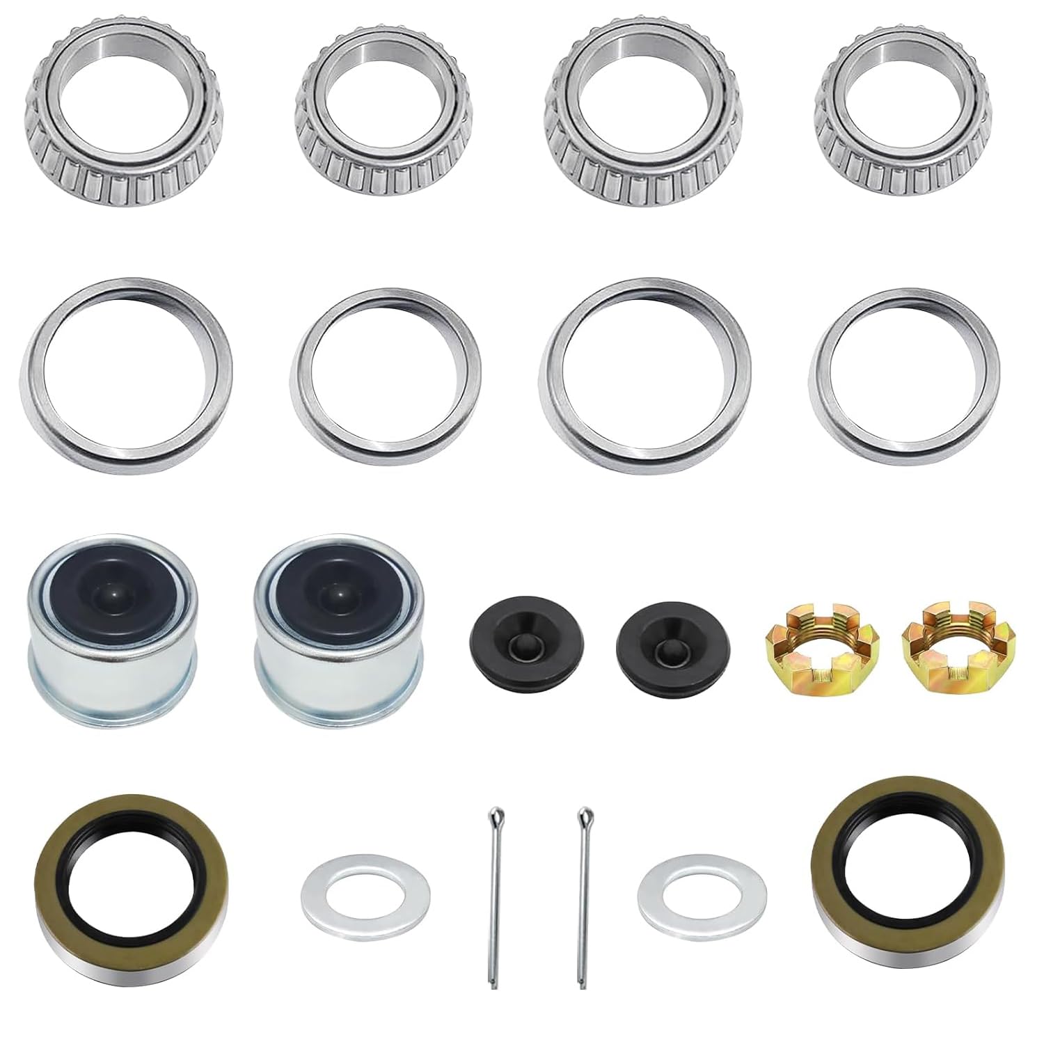 Shliyitx 2 Sets 3500 LB Boat Trailer Axle Bearing Kits, L68149 L44649 Bearing Kits, 171255TB Grease Seals, Spindle Nuts, 1.98" Trailer Dust Caps and