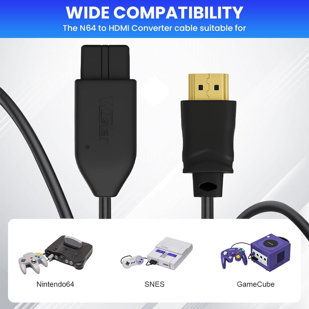AXFEE Convertidor N64 a HDMI, Adaptador N64/SNES a HDMI, Convertidor Audio/Video de Plug and Play, Cable Adaptador Convertidor de Vídeo HD Compatible con N64, Gamecube y SuperSNES