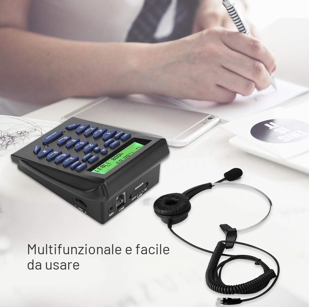 Tosuny Call Center Cuffie telefoniche, telefono multifunzione Business Office con display ID FSK/DTMF, tastiera telefonica Call Center Traffic con cuffie per telefoni Office/House.