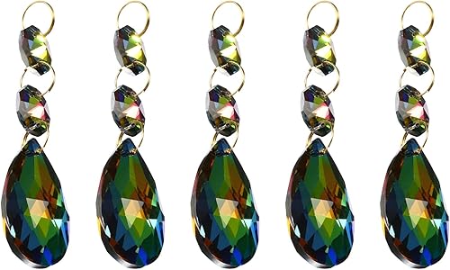 PATIKIL Lágrima de cristal transparente, paquete de 5 prismas de araña de 1.496 pulgadas, cuentas colgantes con cuentas octogonales de 0.555