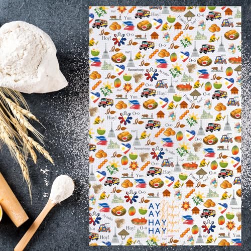 Toalla de cocina de Filipinas con mapa estampado resistente y frase tradicional 5