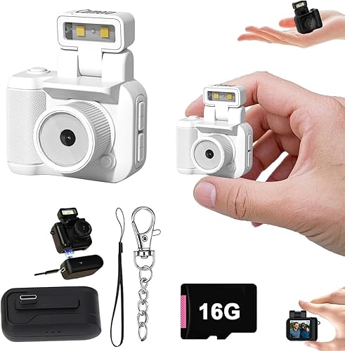 Cámara retro a presión, mini cámara nostálgica de visión vintage, 1080p HD con luz de flash LED (blanco 16G)