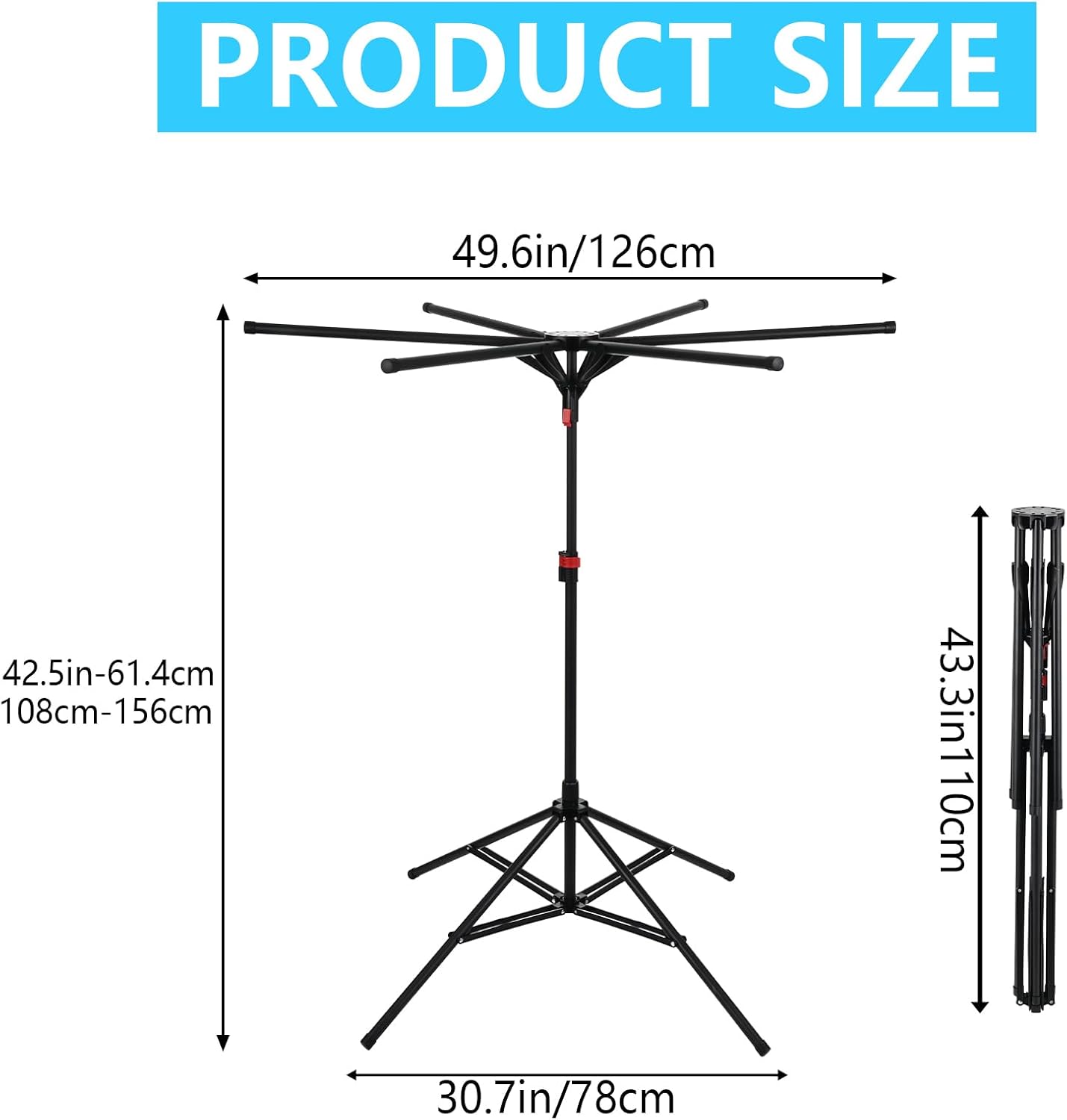 Pool Towel Rack Outdoor Adjustable 51-71 Inch Freestanding 4-Leg Clothes Outdoor Pool Towel Rack Float Storage Rack with 6 Foldable Arms for Towels Clothing Swim Rings Goggles