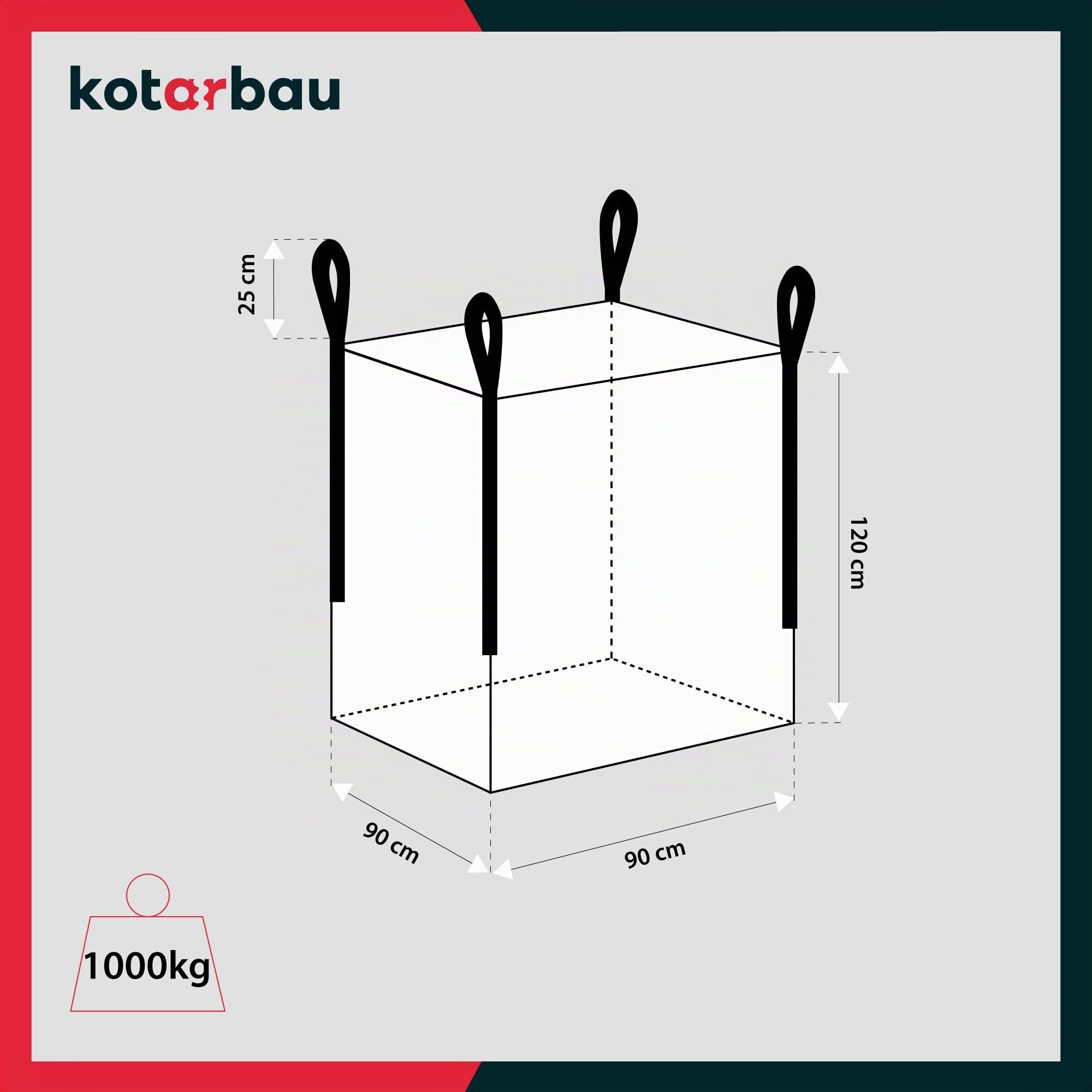 KOTARBAU Big Bag, 2 sacchi per rifiuti da giardino, 90 x 90 x 120 cm, stabili, aperti, 1000 kg, in polipropilene, per carichi pesanti, da giardino, da giardino, per rifiuti