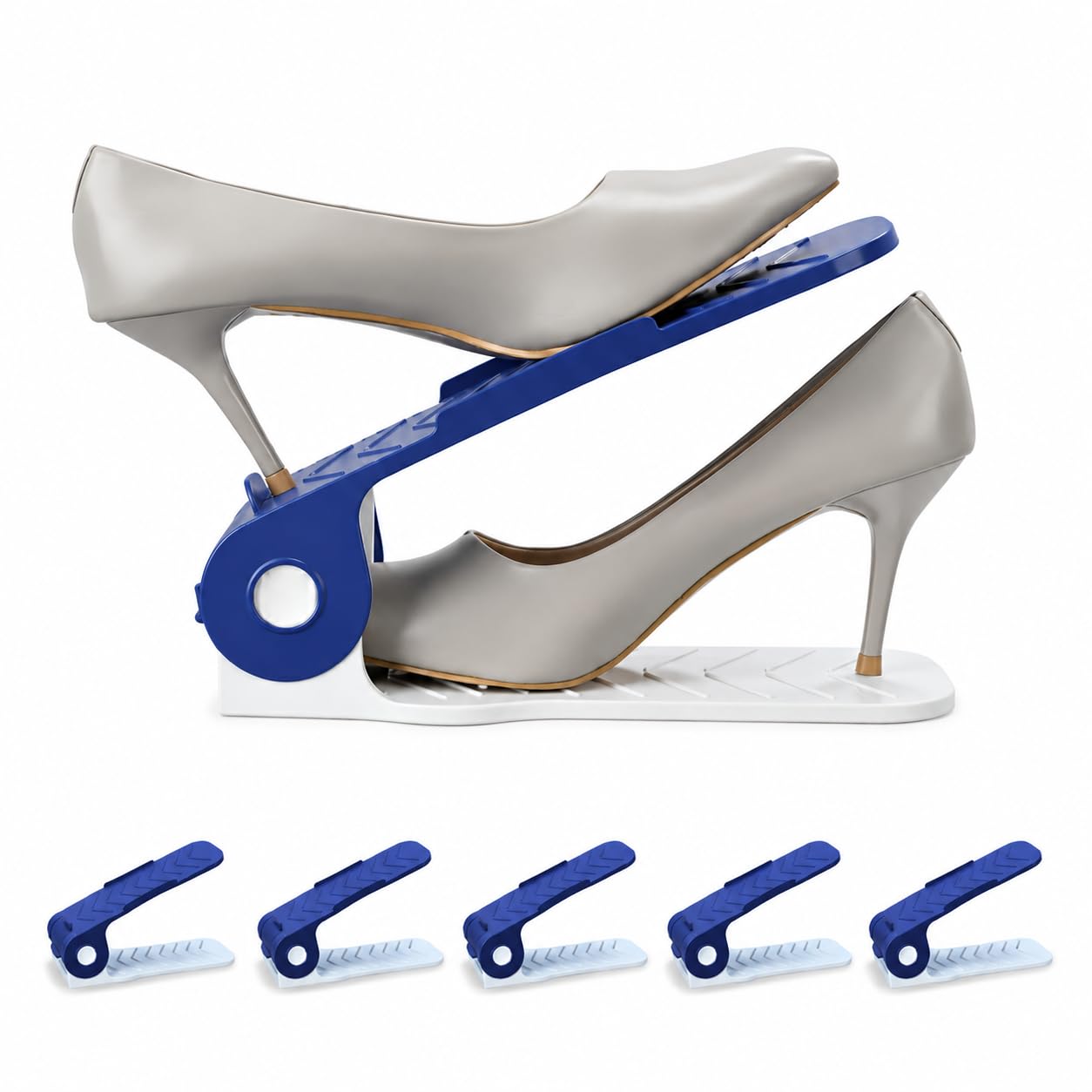 Pack of 6 PCS. Adjustable Height Shoe Organizer/Organiser/Shoe Shelf/Rack/Space Saver, Blue & White Combo, Plastic, Cm-image-33