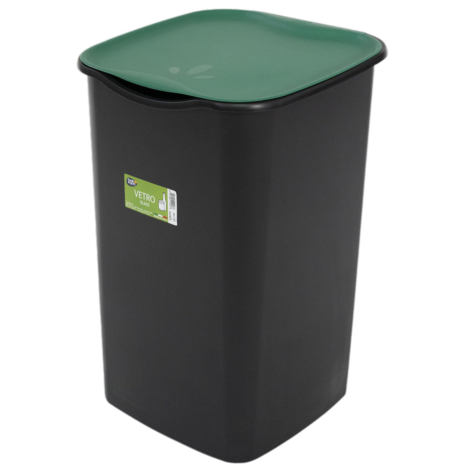 Belli e Forti Set 4 Pattumiere Per La Raccolta Differenziata 50L: Plastica, Nero Con Cop. Giallo + Vetro, Nero Con Cop. Verde + Carta, Nero Con Cop. Blu + Indifferenziata, nero con coperchio Grigio