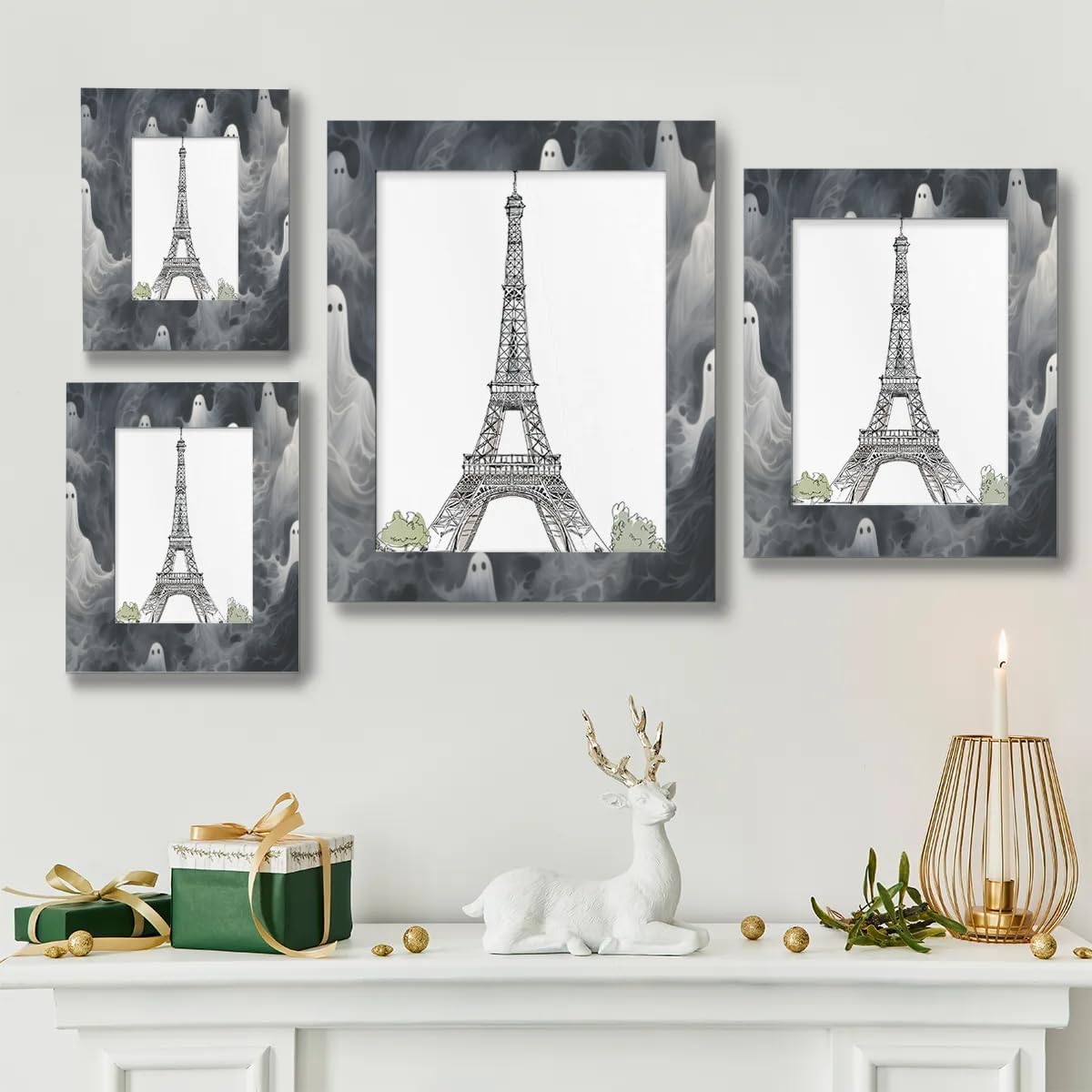 Ghost 8x10 Picture Frame for Table Top Display and Wall Mounting, Halloween Ghost 8x10 Wooden Photo Frames for Home Wedding Office Decor