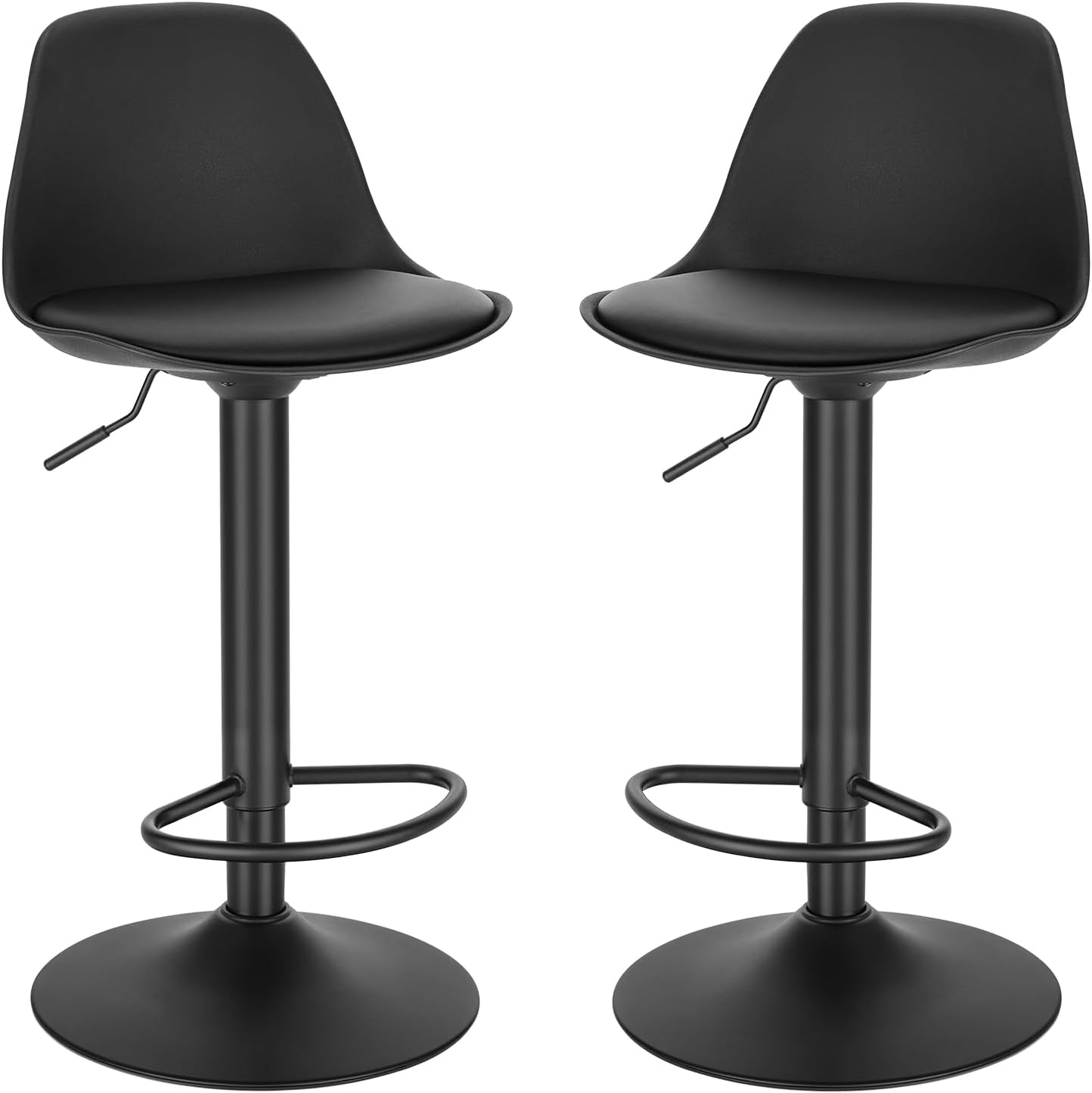 EUGAD Bar Stools Set of 2, Breakfast Bar Stool Height Adjustable, Kitchen Island Stools, Soft Faux Leather Upholstered Seat, Black