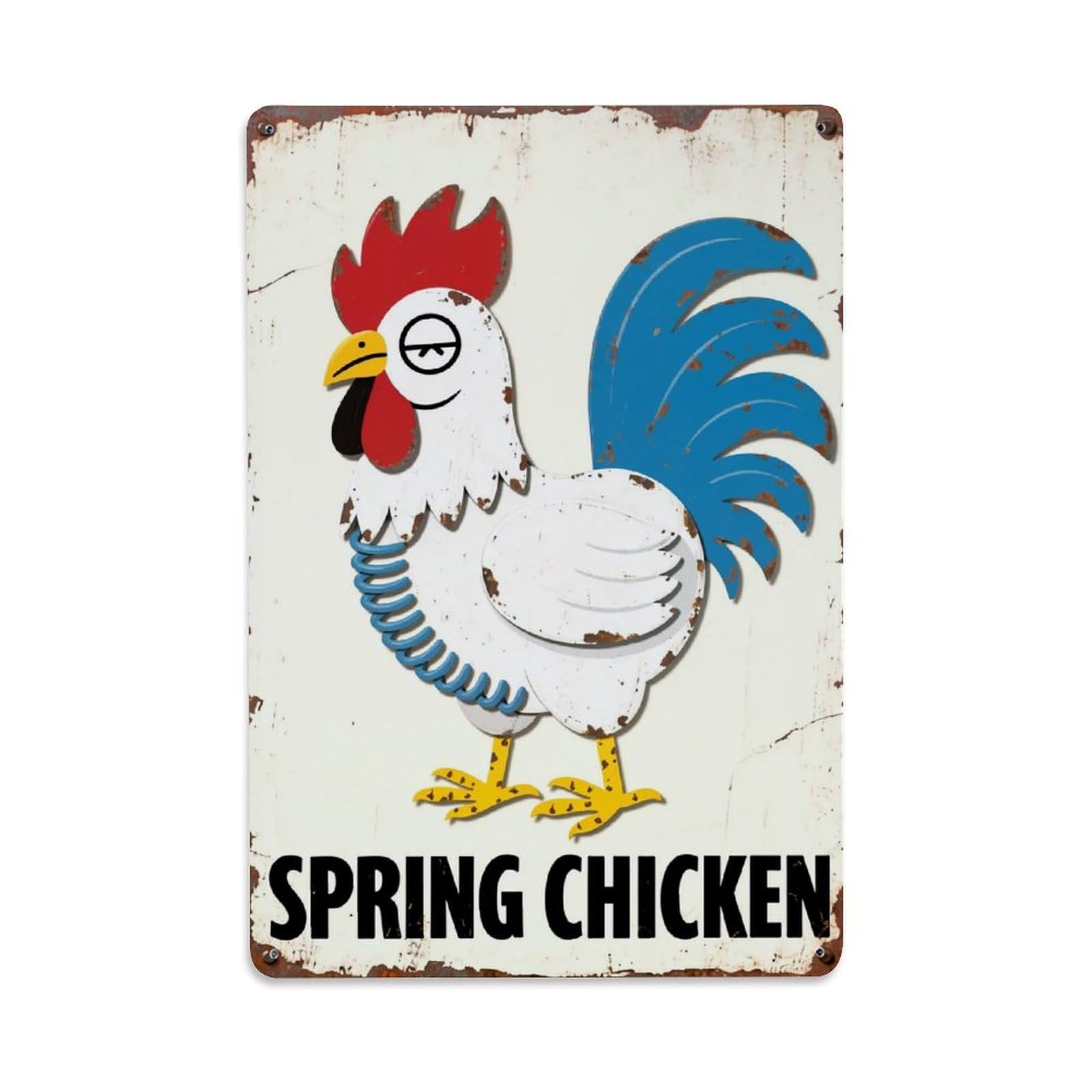 Jdfenggu Vintage Spring Chicken Rooster Sign Retro Metal Tin Sign, Metal Poster For Bar, Home, Man Cave, Kitchen, Laundry Room Art Decor 8X12 Inch