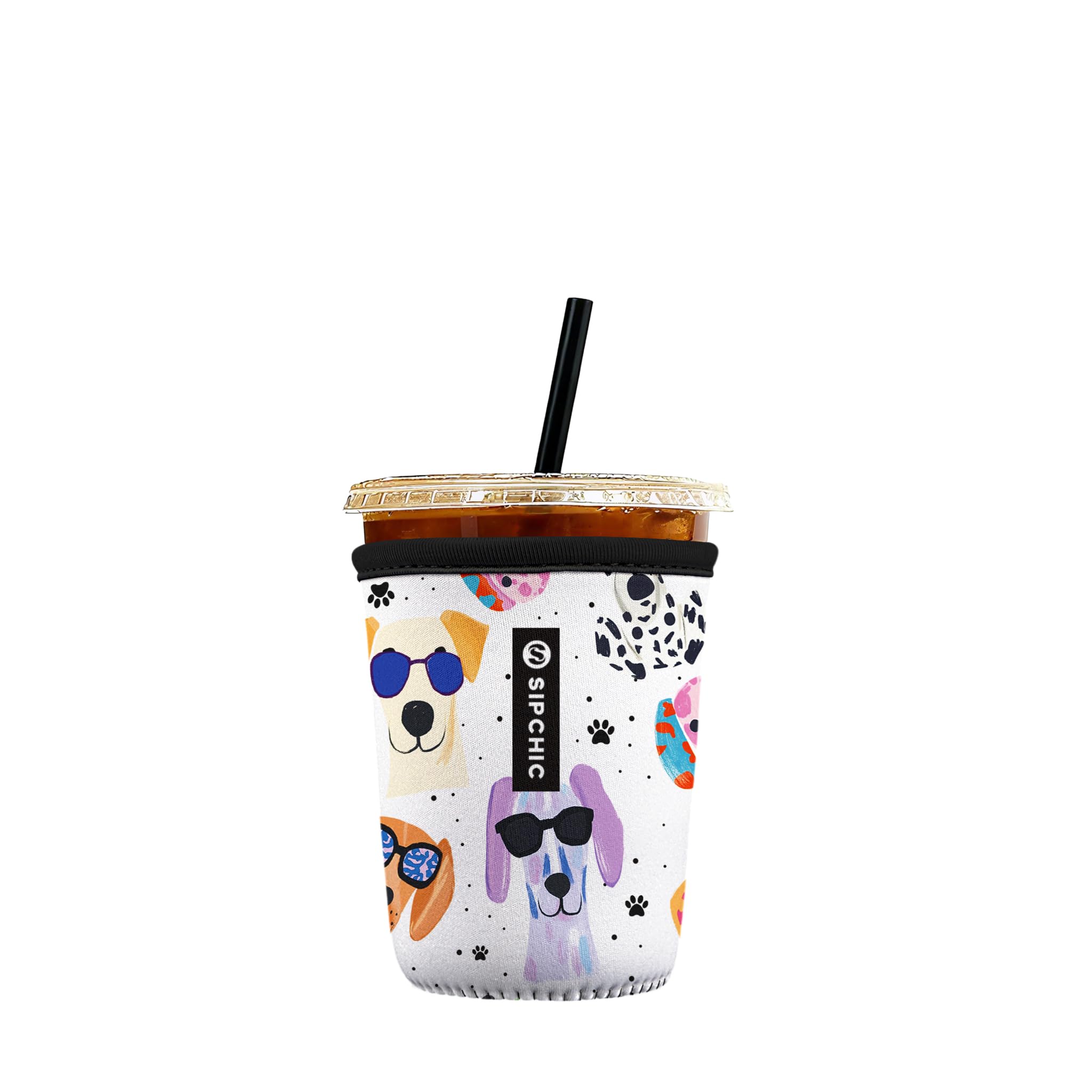 Iced Coffee Sleeve – Neoprene Reusable Cup Sleeves for Drinks, Insulated Drink Sleeves to Keep Hands Dry &amp; Drinks Cold, Stylish &amp; Durable Coffee Sleeves (Puppy Shades, Small: 16-20oz)