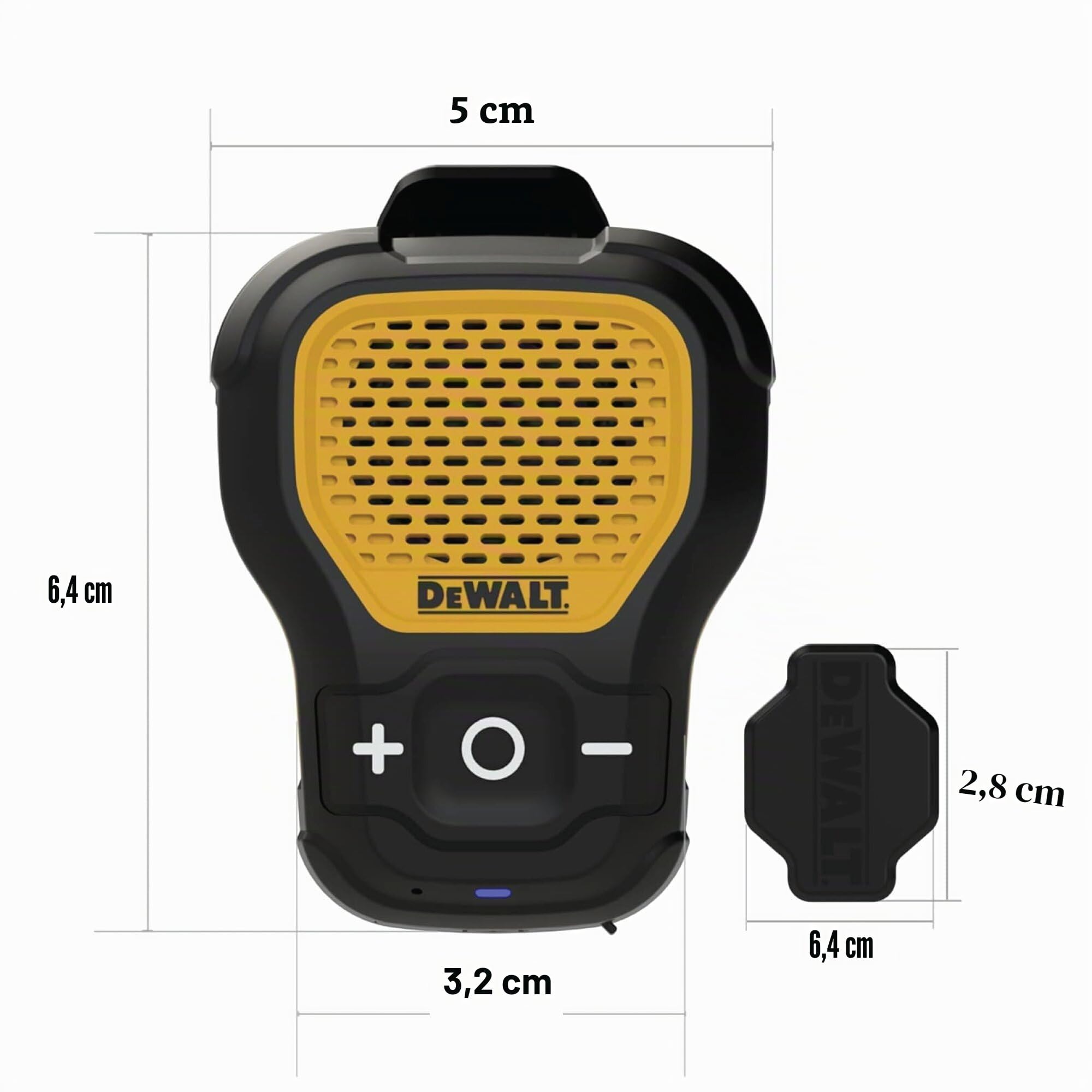 DEWALT Enceinte Bluetooth Portable Enceinte Bluetooth sans Fil avec Clip magnétique — Enceinte Portable étanche Jobsite Pro — Microphone intégré pour Une Utilisation Mains Libres, Jaune