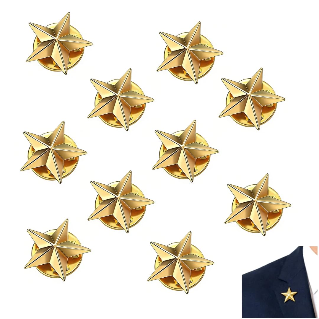 10 Piezas Pin de Solapa Estrella Dorada de Aleación de Zinc, Insignia de Estrella, Broche Decorativo para Chaqueta Camisa Mochila, Accesorio para Celebraciones, Eventos y Regalos