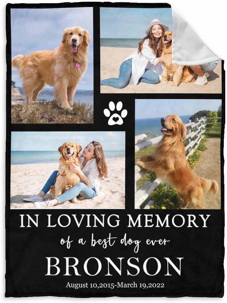 Artsadd Personalized Pet Memorial Blanket for Sympathy Gifts, Purple and Black Bed Blanket with Dog Picture Custom in Loving Memory of Pet Throw Blanket for Loved Pet Horse Cat Lost 50x60