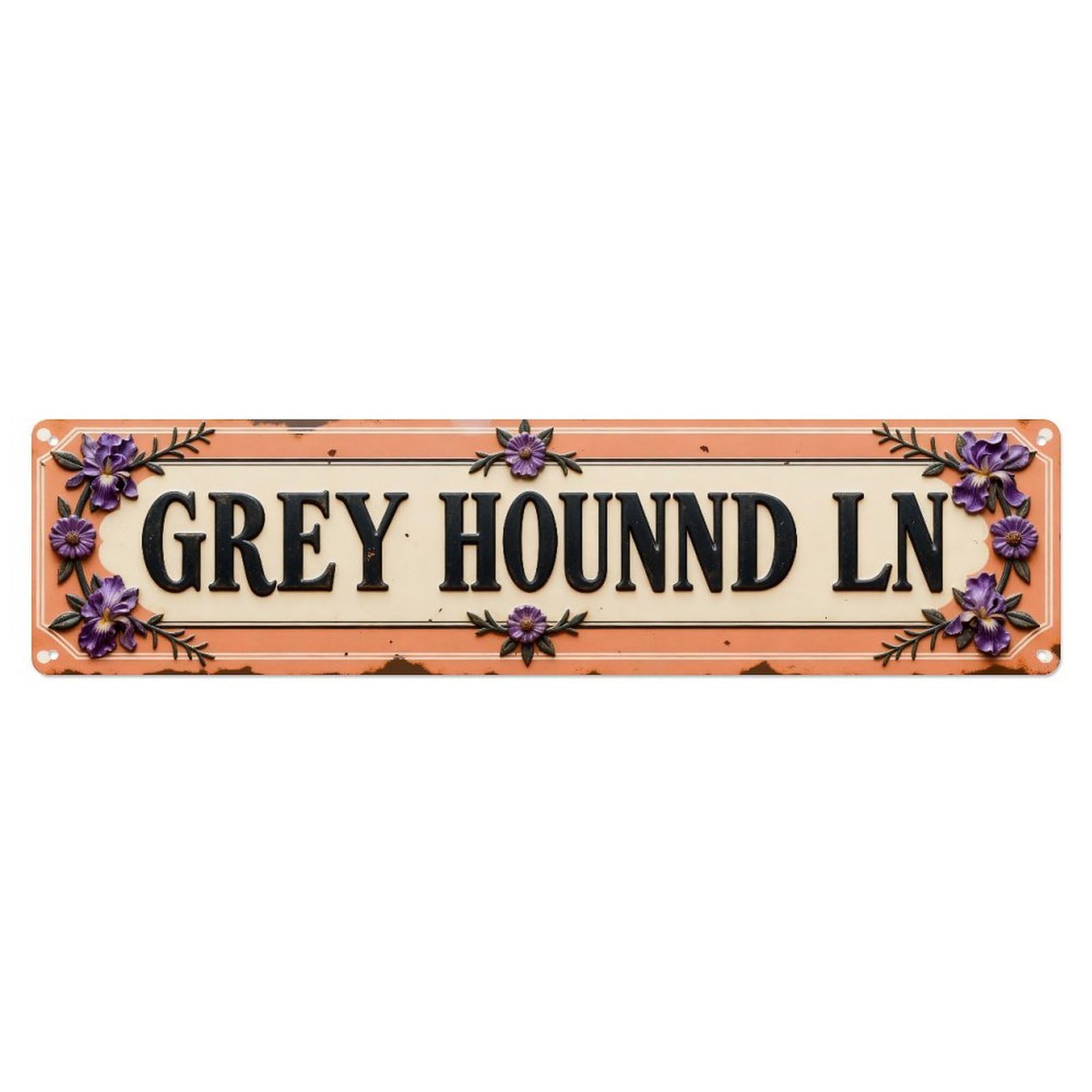 Grey Hound Ln Floral Border Metal Tin Sign Plaque