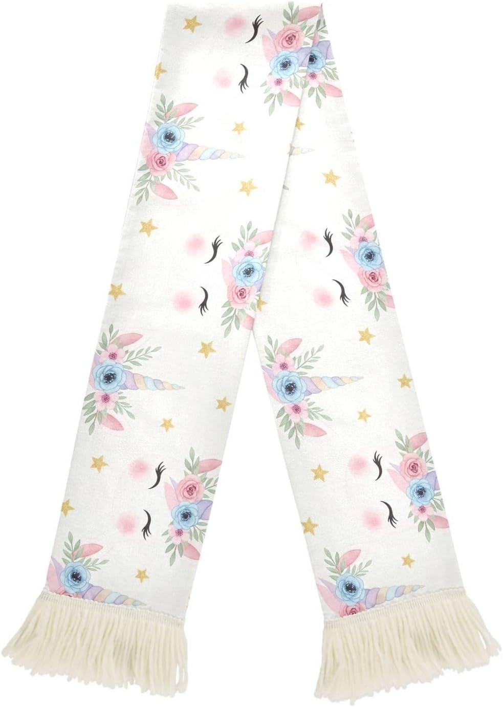 CHIFIGNO Floral Unicorn Pastel Sports Fan Scarf Towel, Soft Polyester Rally Towel for Soccer Games, Quick Dry Cheering Scarf with Fringe Ends