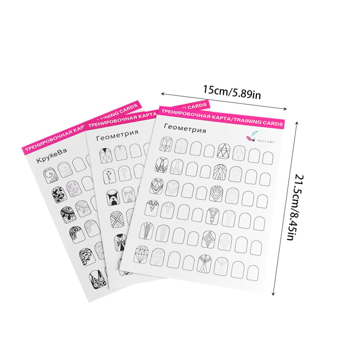 STOBAZA Cartes d'Entraînement Nail Art 24 Feuilles pour Manucure Professionnelle, Support d'Exercices pour Création et Formation, Adapté la Pratique en Salon