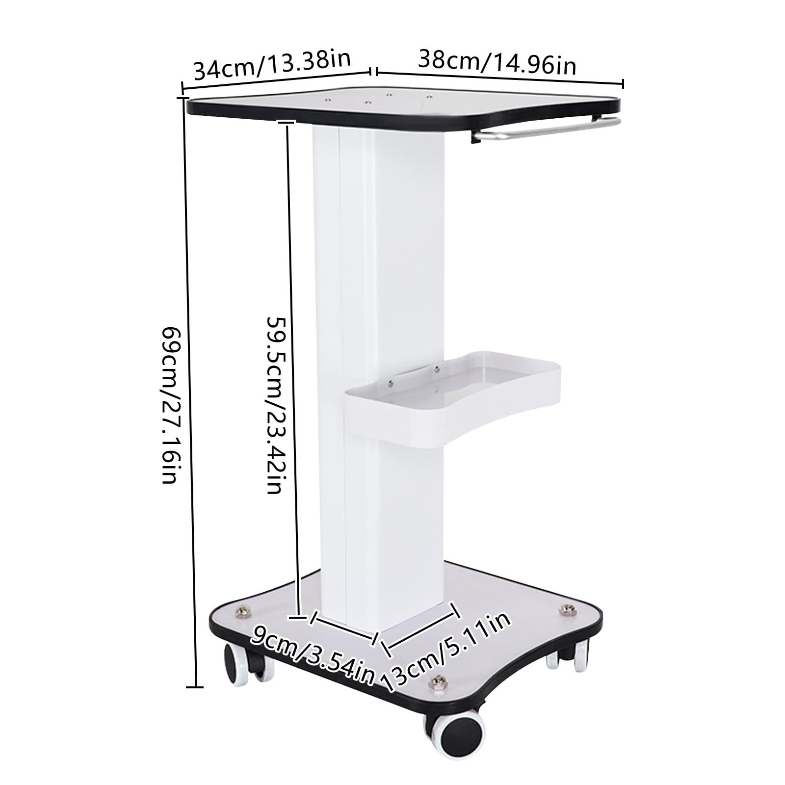 Carrello portatile portatile carrello speciale per parrucchiere, carrello cosmetico multifunzione con grande capacità, carrello bianco con manico e ruote