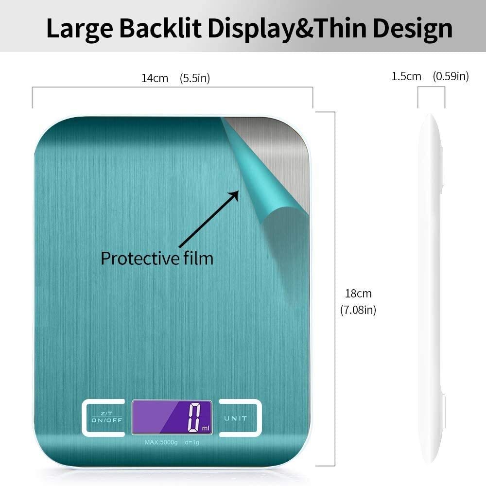 Báscula de Cocina Digital Recargable, báscula Digital, 5 kg/0,1 g, función de Tara, Apagado automático, Pantalla LCD retroiluminada, báscula electrónica de Alta precisión