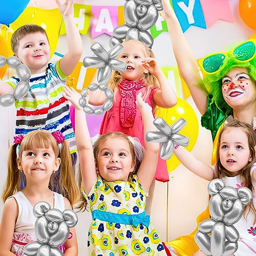 Image of 100 Pcs Silver 260 Balloons, Long Balloon for Tying Balloon Arch, Latex Animal Long Skinny Twisty Magic Balloon Twisting Art Kit for Home Office Game Banquet DIY Projects Party Decorations Supplies