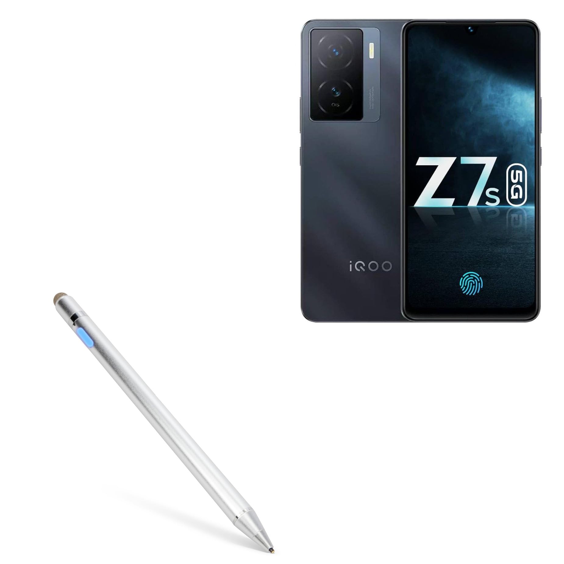 BoxWave Stylus Pen Compatible with iQOO Z7s - AccuPoint Active Stylus, Electronic Stylus with Ultra Fine Tip - Metallic Silver