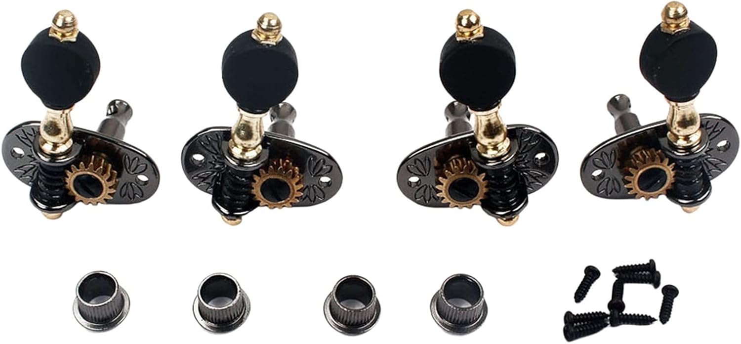 FLFL 4PCSウクレレチューニングペグチューナーマシンヘッド+ 4ピースウクレレ弦ウクレレギター部品 チューナーマシンペグ